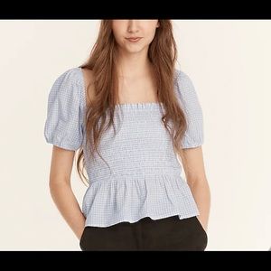 J.Crew Squareneck smocked cotton voile top in gingham